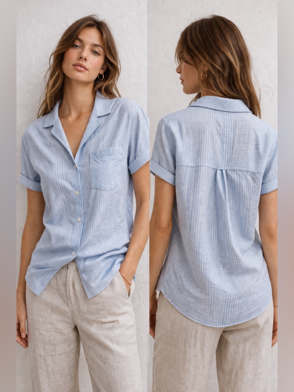 ZARA Blue and White Striped Shirt
